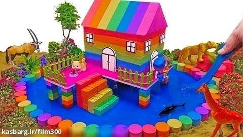 شن بازی _ ساخت خانه با شن های رنگی _ شن جنبشی