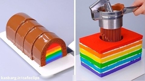 طرز تهیه کیک شکلاتی رنگین کمانی | ایده های بسیار خوشمزه تزئین کیک رنگارنگ