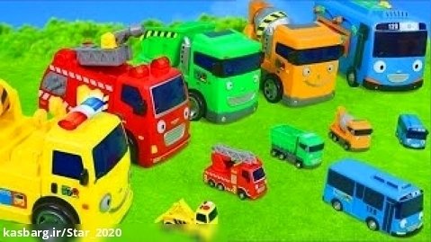 اتوبوس های رنگ های مختلف با گاراژ / اسباب بازی / ماشین بازی کودکان