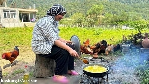 طبخ چلو مرغ محلی مازندرانی به سبک بانوی روستایی سوادکوهی