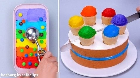 ایده های خوشمزه تزیین کیک رنگین کمانی