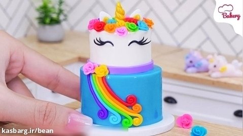 کیک تولد یونیکورن _ آموزش تزئین کیک آسان مینیاتوری _ کیک مینیاتوری
