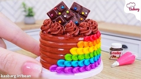 کیک مینیاتوری _ طرز تهیه مینیاتوری کیک شکلاتی با وسایل مینیاتوری _ تزئین کیک
