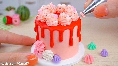 تزیین کیک تولد مینیاتوری زیبا - طرز تهیه کیک خامه ای ریز - کیک های کوچک