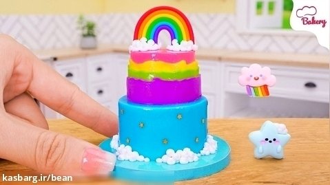 کیک مینیاتوری _ طرز تهیه کیک مینیاتوری رنگین کمانی _ ایده ساخت کیک