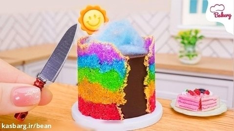 کیک مینیاتوری _ طرز تهیه شیرینی کیک رنگین کمانی با ورق قندی | لذت آشپزی