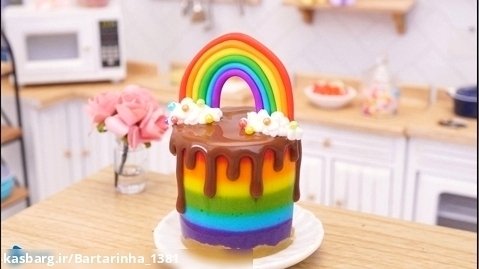 اموزش کیک رنگین کمانی - مینی کیک رنگین کمان - آشپزی و سرگرمی