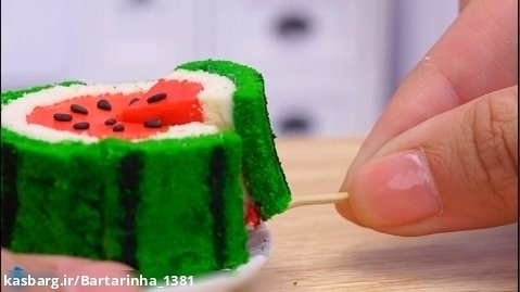 آموزش مینی کیک هنوانه ای - کیک هندوانه ای  - آشپزی مینیاتوری
