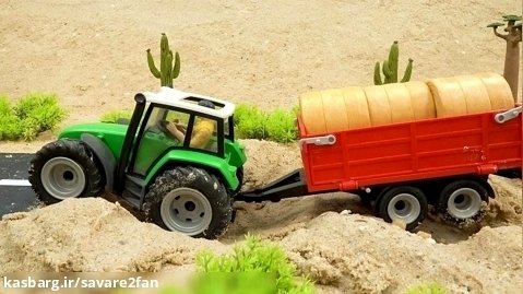 نجات تراکتور و کامیون زباله گیر کرده در گل و لای : ماشین های اسباب بازی