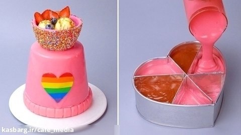 تزیین کیک شکلاتی صورتی - کیک و شیرینی قلبی