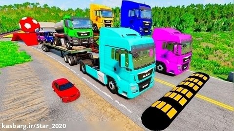 انیمیشن ماشین بازی : کامیون دو تخته مسطح در مقابل قطار : دانلود کارتون