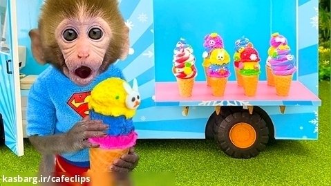 حیوانات خانگی - بچه میمون کامیون بستنی را به مزرعه می راند - میمون بازیگوش