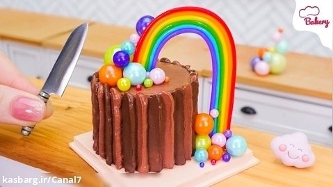 کیک مینیاتوری شکلاتی ، ایده تزیین کیک شکلاتی حباب دار مینیاتوری ، کیک فانتزی
