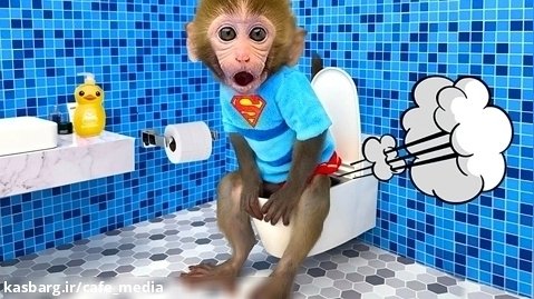 ماجراهای بچه میمون _ میمون کوچولو در توالت _ میمون بازیگوش
