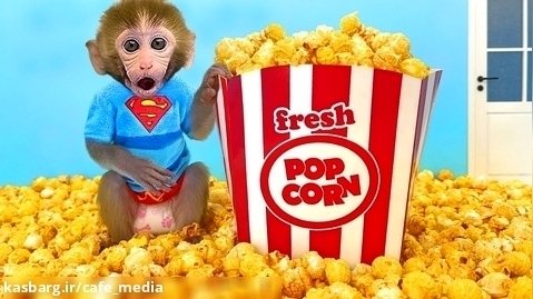 Monkey Baby Bon Bon goes supermarket buy rainbow popcorn and bathed with the d