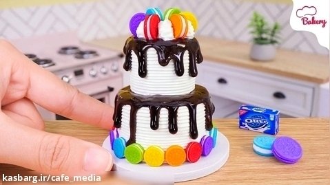 کیک مینیاتوری رنگارنگ 2 لایه - کیک رنگین کمان اورئو