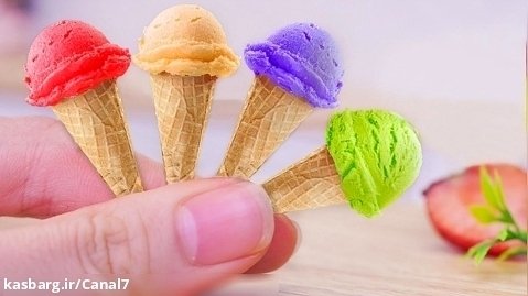 جالبترین بستنی رنگین کمانی مینیاتوری با تزئین بستنی میوه تازه