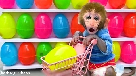Monkey Baby Bon Bon eat Eyeball Jelly with puppy and go to the supermarket buy