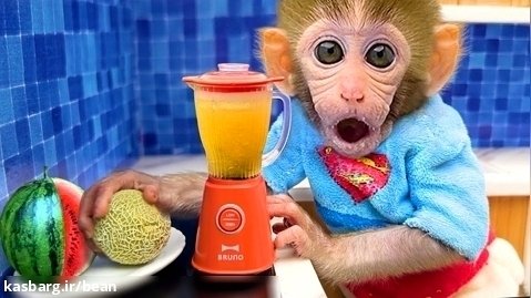 برنامه کودک بچه میمون _ بن بن و خوردن نوشیدنی اسموتی _ میمون بازیگوش
